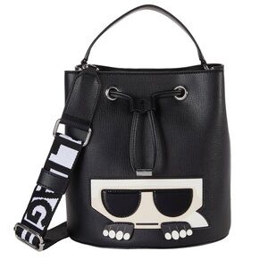 NWOT Karl Lagerfeld Paris Maybelle Bucket Bag, Crossbody, Black,White, Pink